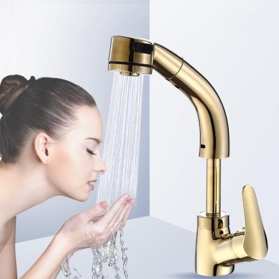 China Sense Faucets Gold Lifting To Pull Out Bathroom Mixer Taps Single Handle Pull Out Basin Faucets Quality Brass Hot Cold Pull Out Mixer Tap for sale