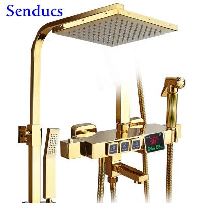 China With Slide Bar Luxury Thermostatic Bathroom Shower Set Quality Bathroom Faucets Rainfall Digital Bath Brass Shower Set for sale