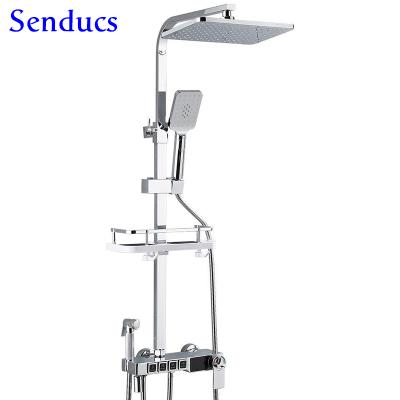 China With Slide Bar Cheap Price Digital Shower Set Senducs Bathroom Shower System Solid Brass Thermostatic Rainfall Shower Head for sale