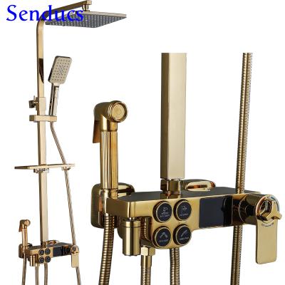 China With Slide Bar Shower Faucet Quality Brass Bathroom Mixer Faucet Price Gold Digital Thermostatic Bathroom Shower Set for sale