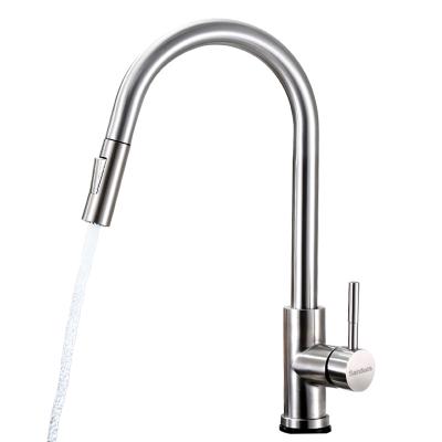 China Modern Pull Out Kitchen Faucet Brushed Nickel Hot Cold Kitchen Mixer Tap Quality Stainless Steel Kitchen Mixer Taps for sale