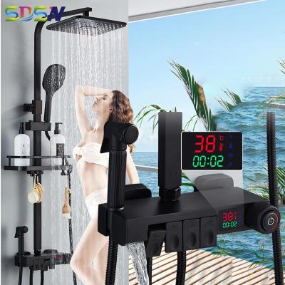 China With Slide Bar Home And Hotel Digital Bathroom Shower Set With Temperature Display Screen Smart Brass Shower Faucet Set for sale