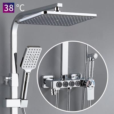 China Sanitary Thermostatic Slide Bar Bathroom Shower Set With Square Rainfall Shower Head Brass Shower Mixer for sale