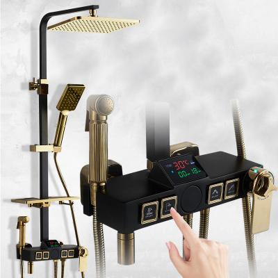 China With Wholesale Digital Thermostatic Slide Bar Sanitary Ware Bathroom Shower Set And Brass Rain Shower Head Bath Mixer for sale