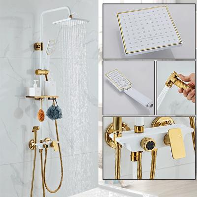 China With Hot And Cold Shower Sliding Bar Set For Bathroom With Large Rainfall Shower Head Brass Shower Faucet For Bathtub for sale