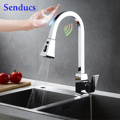 China Senducs Smart Touch Sense Faucets Brass Kitchen Faucets Pull Out Hot Cold Kitchen Faucet Chrome Kitchen Sink Mixer Tap for sale