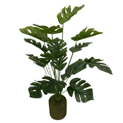 China Whole Sale Home Office Shelf Decoration Artificial Monstera Layout In Moss Pot Home Decoration for sale