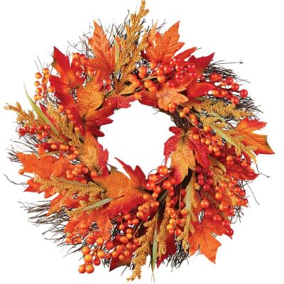 China Leaves and Berry Harvest Holiday Wreath Outdoor Indoor and Use Faux Fall Canopies for sale