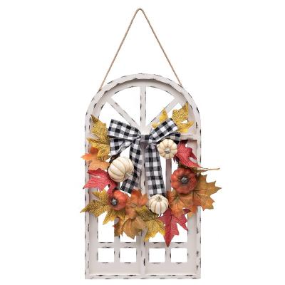 China Outdoor indoor and covered use crop wreath above a distressed white window plaque holiday decoration for sale