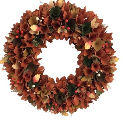 China Outdoor Use Indoor And Indoor Loop Round Shape Fall Harvest Orange Wood Wreath for sale