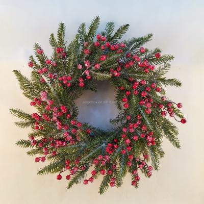 China Poinsettia Home Artificial Greenish Red Christmas Pinecone Berries Decorative Garland for sale