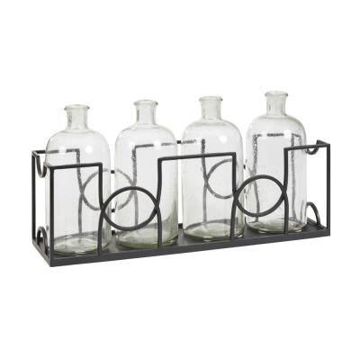 China Thick Glass Vase and Accessories Eco-Friendly Home Decorative Vase Tray Set for sale