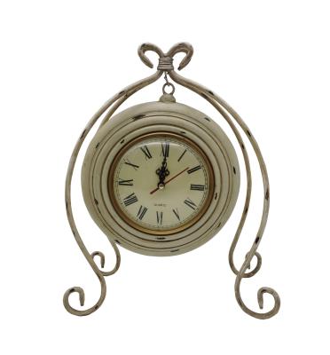 China Eco-friendly Distressed White Resin And Metal Stand Table Clock Decor Home Decorative Clock for sale