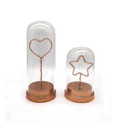 China ALL Plat Rose Gold Star Heart Shape in LED Glass Dome Light Lit Bell with String Lights for sale