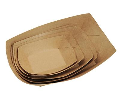 China KT072 Disposable Kraft Paper Food Tray, Disposable Kraft Paper Boat Tray With PE Coating Fast Food Store for sale