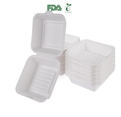 China water & HB025 Oil Resistance Manufacturer Directly Environmental Biodegradable Disposable Sugarcane Bagasse Hamburger Box for sale