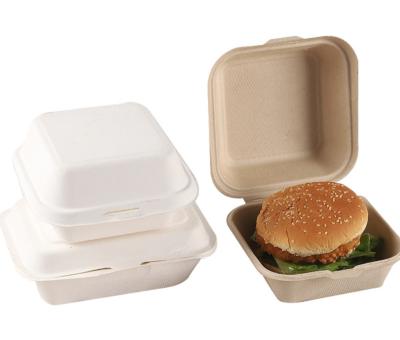 China HB 090 Disposable Sugarcane Pulp Clamshell Box Food Bagasse Container Biodegradable for sale