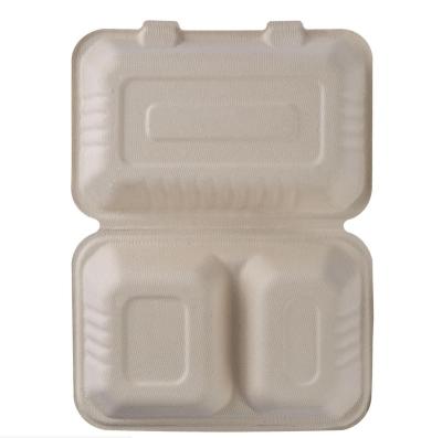 China water & CL855 Oil Resistance Tableware Bagasse Clamshell Compostable Fast Food Sugar Cane Pulp Packing Box for sale