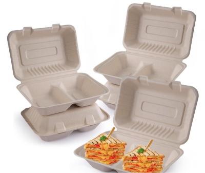 China water & CL857 Oil Resistance Clamshell Bagasse Sugarcane Biodegradable Compostable Food Container for sale