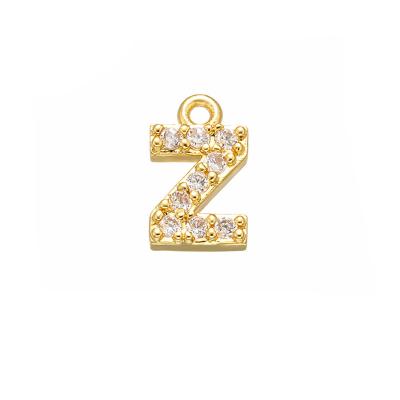 China Fashion Wholesale 14k Gold Filled Letter Alphabet Charms Brass Copper Cubic Zircon Charms Micro Pave CZ Charm Beads For Jewelry Making for sale