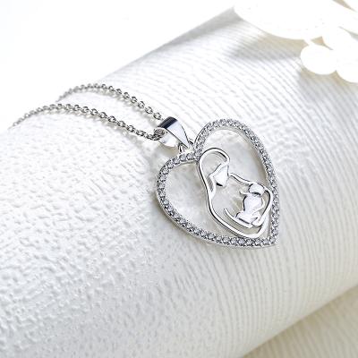 China New Trendy Heart Silver 925 Sterling Silver Pendant Mother's Day Necklace Mother's Day Necklace Mother and Child Factory TRENDS for sale