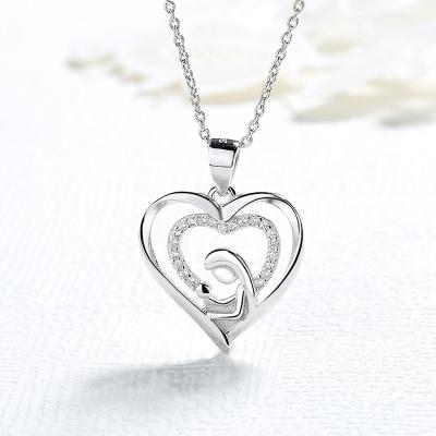 China FASHIONABLE Parent-child European ladies mother's pendant necklace manufacturer 925 Sterling Silver simple heart-shaped and American style for sale