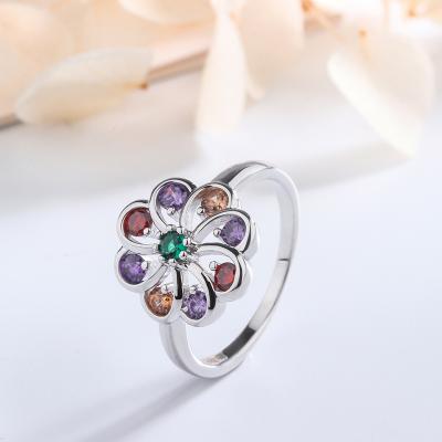 China Sterling Silver Round Colored Diamond punk mixed color Ring Female Fashion Hot Selling product factory wholesale for sale