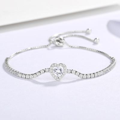 China Simple Silver Crystal 925 Sterling Silver Bracelet For Women FASHIONABLE Rhinestone Retractable Adjustable Bracelet for sale