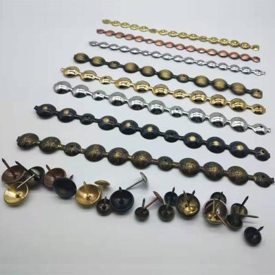 China Vintage Flat Antique Bronze Brass Silver Gold Plated Home Furniture Metal Decorative Upholstery Sofa Nails Tacks Strips for sale