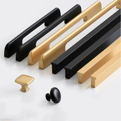 China Contemporary Aluminum Alloy Pulls Modern Black Gold Furniture Hardware Buffet Cupboard Dresser Wardrobe Drawer Door Pull Handles for sale