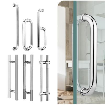 China Large Bathroom Modern Heavy Duty Stainless Steel Shower Towel Holder Circular Hotel Tube H Type Glass Door Pull Handles For Glass Door for sale