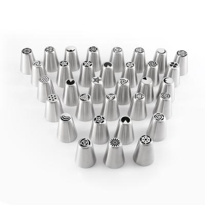 China Sustainable OEM 33 Pcs Cup Cake Icing Decorating Tools Baking Set Stainless Steel 304 Russian Piping Tips for sale