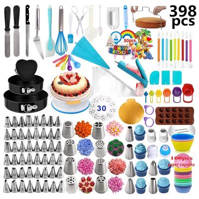 China Sustainable New Arrival Universal 398 Pcs Bakeware Tools Turntable Cake Decorating Baking Tool Kit for sale