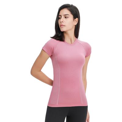 China New Yoga Suit Women's Round Neck Sports Fitness T-shirt Running Slim Fit Tops Breathable Yoga Wear With Short Sleeves for sale