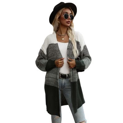 China Fashion Trends 2021 Color Block Backing Sweater Women Knitted Sweater Coat Casual Sweaters Coat for sale