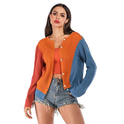 China 2021 Autumn New Color Blow Long Sleeve Loose Cardigan Casual Round Neck Double Sided Knit Sweater Jacket Women for sale