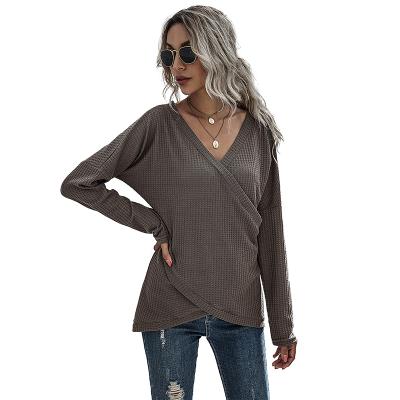 China Hold down 2021 hot autumn European and American large size solid color knit women's senator line inner long-sleeved shirt sweater for sale