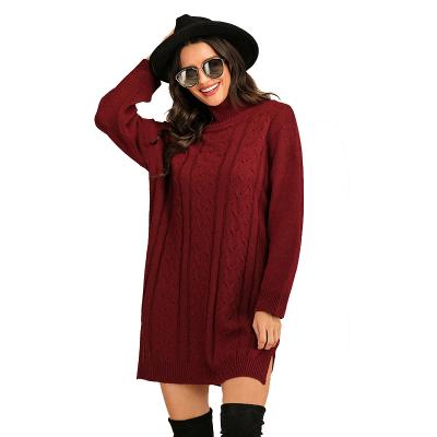 China 2021 New Autumn Solid Color Twist Turtle Neck Sweater Skirt Comfortable Knitted Long Sleeve Women for sale