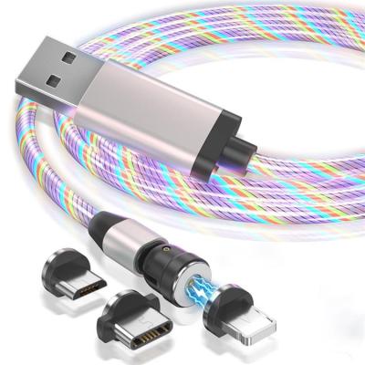 China Wholesale Creative Appearance USB Cable 540 Magnetic Cable 3 In 1 USB Charging LED Light Flowing USB C Cable for sale