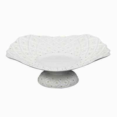 China Wedding Gift Kitchen Decorative Large Serving Fruit Tray High Foot Stocked Ceramic Snack Fruit Dish for sale