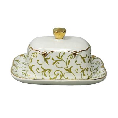 China Sustainable Hot Sale Forest And Pastoral Design Top Class Customized Ceramic Butter Dish for sale