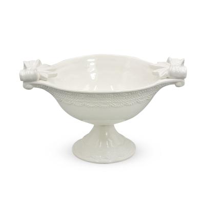 China Plant Direct Fruit Ceramic Candy Bowl Unique Footed Serving Bowls High Footed Serving Bowls With Bow Decor for sale