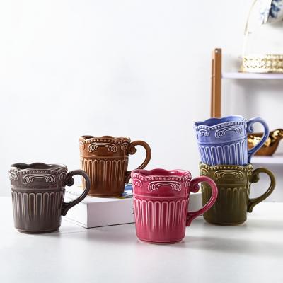 China Creative Personal Office Coffee Tea Mugs Sublimation Mug Macaron Color Design Couples Stocked Ceramic Mug for sale