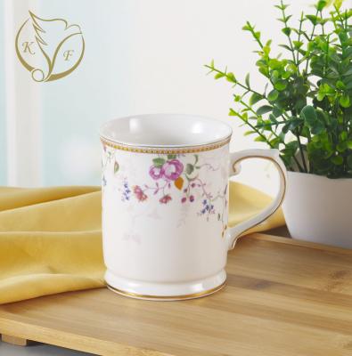 China YH201133 New Design Stocked Gold Blush With Flower Decal Porcelain Ceramic Mug for sale