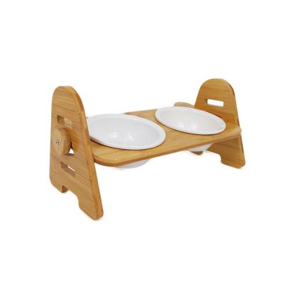 China Sustainable yangyangpet wholesale cheap wooden ceramic pet feeding bowl for dogs for sale