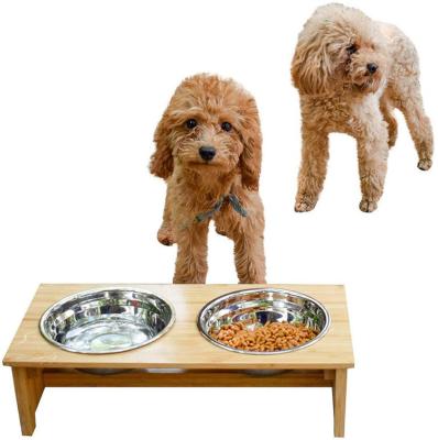 China Automatic Stand Feeder With 2 Stainless Steel Bowls And Anti Slip Feet Raised Dog Over Elevated Pet Bowl for sale