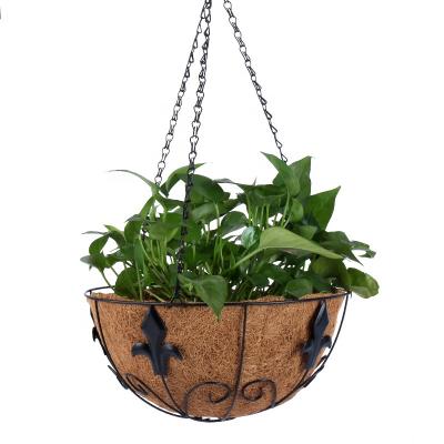 China 12 Inch Durable Natural Metal Sheet Coir Coconut Fiber Liner Coir Pots Hanging Indoor Outdoor Garden Flower Basket for sale