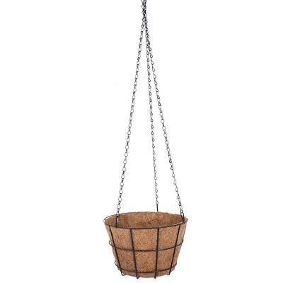 China Durable Plant Sales 10 Inch Round Iron Plant Fiber Material Flower Baskets Plant Cocos Liner Hanging Pots for sale