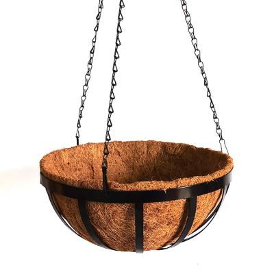 China Durable Metal Hanging Basket Coconut Tree Pot Coconut Tree Striped Round Line Plant Rack With Coconut Tree Chain Porch Decorated Pot for sale