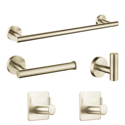 China Eco-friendly Brushed 304 Stainless Steel Gold Towel Rack Bathroom Accessories 5 Pieces Hardware Set for sale